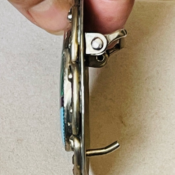 VTG Southwest Mosaic Inlay Gemstone Belt Buckle Silver Plated - Picture 5 of 11